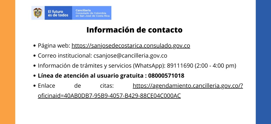 Medios de contacto con el Consulado de Colombia en San José 