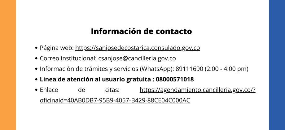 Medios de contacto con el Consulado de Colombia en San José 
