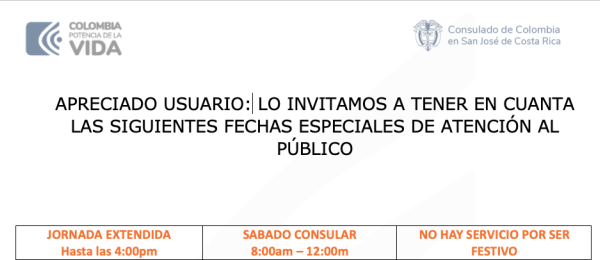 LO INVITAMOS A TENER EN CUENTA LAS SIGUIENTES FECHAS ESPECIALES DE ATENCIÓN AL PÚBLICO
