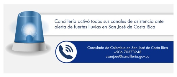 Cancillería activó todos sus canales de asistencia ante alerta de fuertes lluvias en San José de Costa Rica